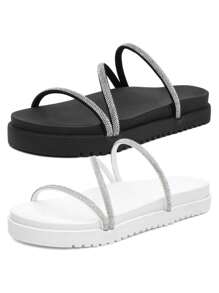 Kit 2 Women's Sandals Summer Luxury Fashion Offer - Đen và trắng - Xem 1