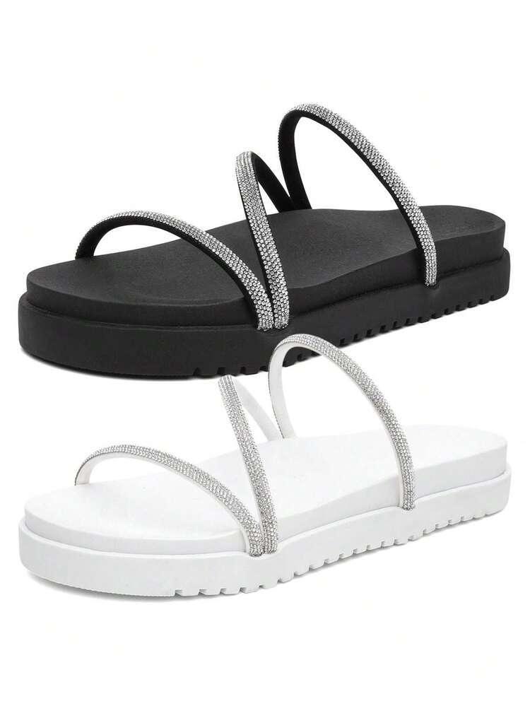 Kit 2 Women's Sandals Summer Luxury Fashion Offer - Đen và trắng - Xem 1