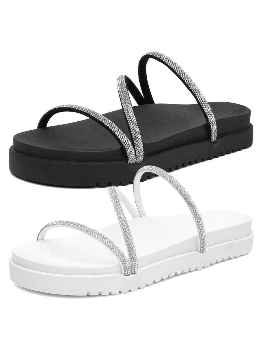 Kit 2 Women's Sandals Summer Luxury Fashion Offer - Đen và trắng - Xem 1