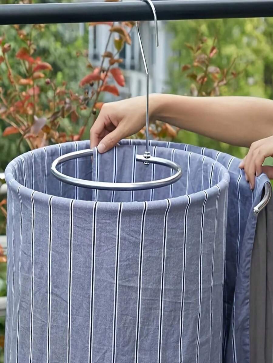 1pc Stainless Steel Spiral Clothes Hanger, Rotating Multi-Functional Rack For Drying Quilts & Sheets, Laundry Rod With Hook,Spring,Minimalist,Summer Tops - Silver - View 1