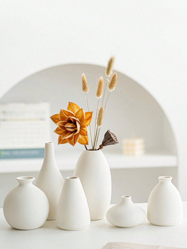 1 Piece Simple White Ceramic Vase Diy Painted Graffiti Vase For Parent Child Children Small Vase With Dried Flower Decorations Ceramic Crafts Rama Decoration Rama