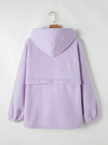 Acelitt Lavender Zipper Pocket Fleece Drawstring Hoodie - Purple - View 4