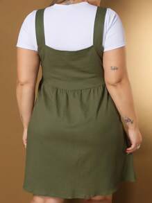Short Plus Size Linen Dress With Button And Pocket New Model - Verde Oscuro - Ver 6