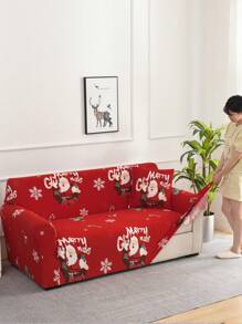 1pc Christmas Cartoon Graphic Sofa Slipcover & 1pc Pillowcase Without Filler