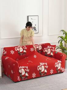 1pc Christmas Cartoon Graphic Sofa Slipcover & 1pc Pillowcase Without Filler