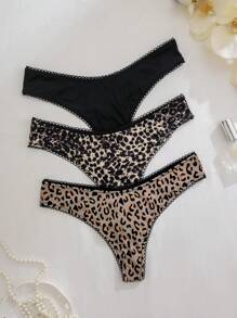 3 件装女士多色豹纹低腰丁字裤 - 彩色 - 查看 2