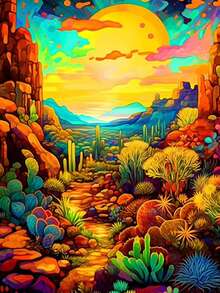 Bộ tranh kim cương Cactus Valley đầy màu sắc, Tranh khảm kim cương tròn mới tự làm, Tranh thêu kim cương, Trang trí tường nhà, Tác phẩm nghệ thuật treo phòng khách, Thủ công sáng tạo - Nhiều màu - Xem 18