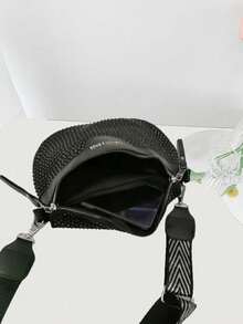 1 套闪亮水钻女士腰包和胸包 + 拉链零钱包，可调节肩带，隐形拉链口袋，休闲街头风格，适合年轻女性 - 黑色 - 查看 2