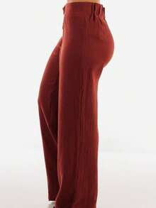 Super High Waist Wide Legged Cotton Pants Brick - 彩色 - 查看 3