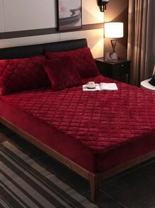 3-częściowy zestaw prześcieradeł z grubego aksamitu z dopasowaną gumką (1* prześcieradło z dopasowaną gumką + 2* poszewki na poduszki, bez rdzenia), miękka, wygodna, oddychająca pościel, ciepły zimowy, jednolity kolor, zestaw ochraniaczy na materac w kolorze claret, do sypialni, pokoju gościnnego - Burgund - Zobacz 4