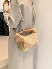 女士可爱毛绒斜挎包，蓬松顶部提手包，单肩包，时尚美观的吊带钱包，毛绒包，褶皱云朵毛绒包，仿皮草女包，手提包，可爱小众毛绒，新款秋冬女包，最佳秋季钱包，新款女士皮草包