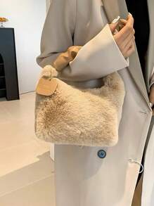 女士可爱毛绒斜挎包，蓬松顶部提手包，单肩包，时尚美观的吊带钱包，毛绒包，褶皱云朵毛绒包，仿皮草女包，手提包，可爱小众毛绒，新款秋冬女包，最佳秋季钱包，新款女士皮草包