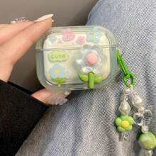 夏季花朵图案防震保护壳，兼容 Airpods 蓝牙耳机壳，防刮擦防摔 - ins小清新綠色花朵 - 查看 13