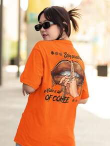 Women's Oversized T-Shirt 100% Premium Cotton Of Coffe Streetwear Shirt - 橘色 - 查看 1