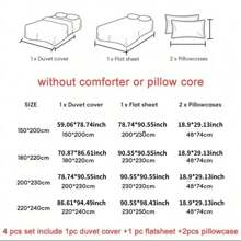 4 Stücke Polyester Bettbezug Set, weiches atmungsaktives Federn Muster Bettwäsche Set, geeignet für Schlafzimmer, Gästezimmer (1*Bettlaken + 1*Bettbezug + 2*Kissenbezug, ohne Füllung)
