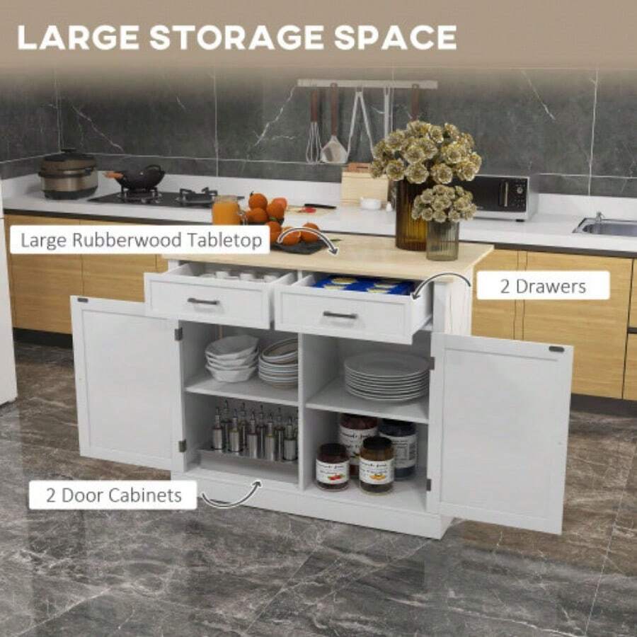 Rolling Kitchen Island With Deciduous Wood Breakfast Bar, Farmhouse