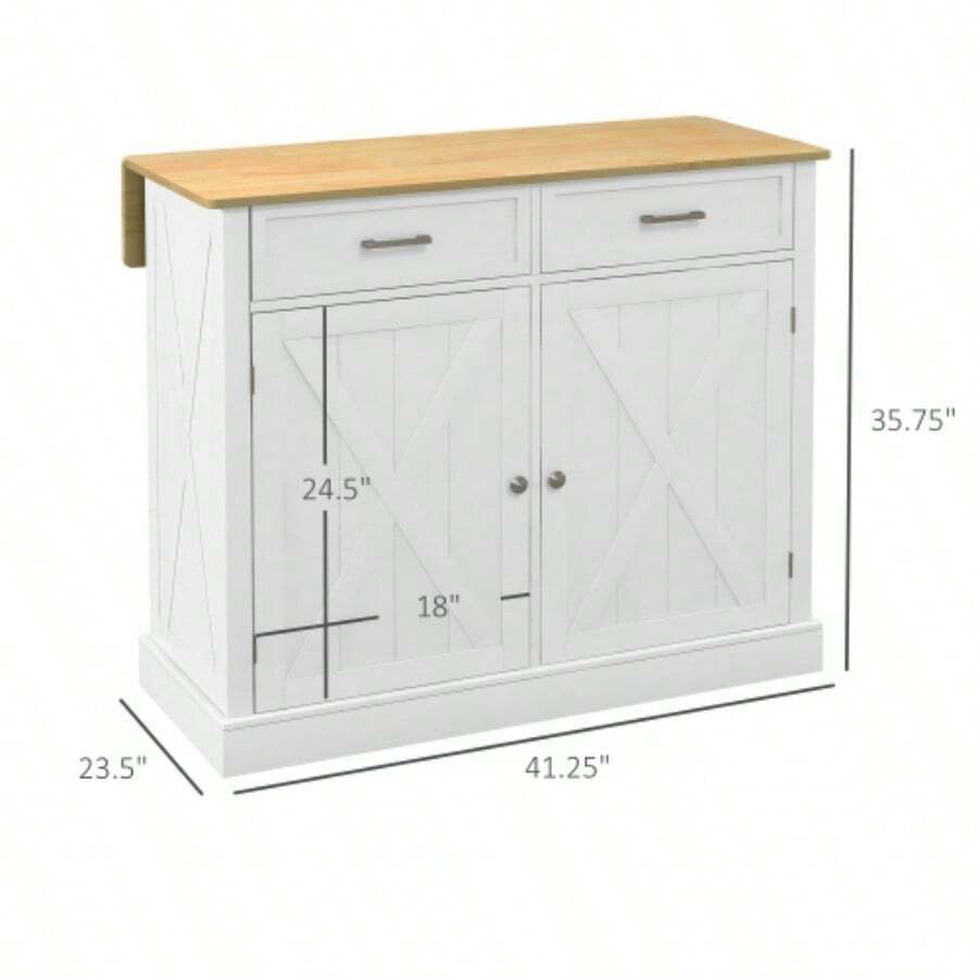 Rolling Kitchen Island With Deciduous Wood Breakfast Bar, Farmhouse