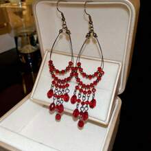 Andkiss 1 Pair Bohemian Style Tassel Drop Earrings, Suitable For Vacation Wear