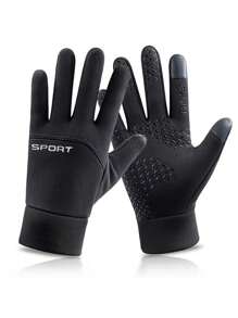 Luvas quentes unissex para ciclismo, esportes ao ar livre de inverno, decoração de letras, à prova de vento, resistente à água, com forro térmico
