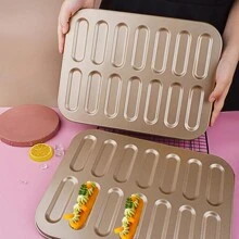 14 孔奶油泡芙蛋糕模具，烘焙手指饼干、提拉米苏、不粘、闪电泡芙糕点烤盘，适用于家庭烤箱使用 - 金色 - 查看 5