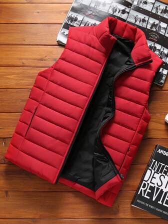 1pc Men's Sleeveless Jacket, Stand Collar, Warm And Fashionable, Suitable For Autumn And Winter, For Fall