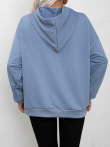 Damen Coole Baumwoll-Sweatshirt, schwarzer Schmetterling Flugherz Grafik-Muster, locker warmer Hoodie mit Kordelzug für Herbst und Kälte - graublau - Übersicht 3