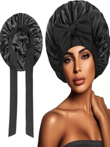 彩色大号缎面头带，时尚缎面睡帽，柔软睡帽，带可调节蝴蝶结，专为女性设计：保护头发，减少摩擦，整晚保持头发整洁，双缎面衬里发帽，适合自然卷发女性睡眠，经典蝴蝶结睡眠帽，轻便浴帽，弹性头带，适用于女士头巾 - 彩色 - 查看 7