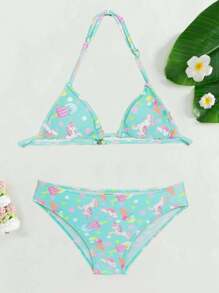 3 Piece Swimsuit Set Bikini Top Bottoms And Cover Up / Lined Bathing Suit For Girls Kids Pre-Teens Stylish Summer Swimwear - 綠色 - 查看 3
