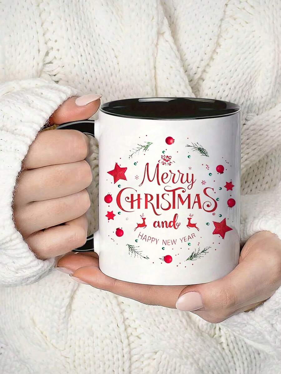 1pc 11oz Merry Christmas Happy New Year Ceramic Mug Perfect For Coffee,Tea,Juice,Insulated,Reusable, Ideal Holiday Gift And Birthday Gift,Gift For Him,Funny Mug, Water Cup, Summer Winter Drinkware,Suitable For Hot Or Cold Drinks,Home Kitchen Items,Multi Purpose,Hand Wash Only,All Seasons And OccasionsEaster,Valentine's Day Gifts,Friends Anniversary Festival,Party,Wedding,Ideal Gift For Mother's Day Back To School