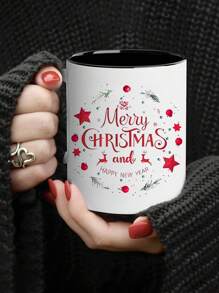 1pc 11oz Merry Christmas Happy New Year Ceramic Mug Perfect For Coffee,Tea,Juice,Insulated,Reusable, Ideal Holiday Gift And Birthday Gift,Gift For Him,Funny Mug, Water Cup, Summer Winter Drinkware,Suitable For Hot Or Cold Drinks,Home Kitchen Items,Multi Purpose,Hand Wash Only,All Seasons And OccasionsEaster,Valentine's Day Gifts,Friends Anniversary Festival,Party,Wedding,Ideal Gift For Mother's Day Back To School