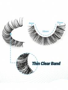 Lông mi Nga tự nhiên, Kiểu mắt mèo có dây trong suốt, 8 cặp lông mi giả mỏng mịn, Hiệu ứng 3D, Lông mi giả dày, Gói - Mi tự nhiên - Xem 3