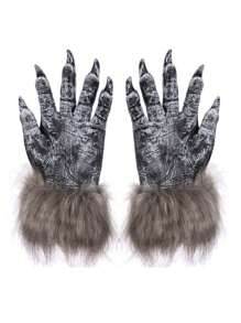 1 Cặp Găng Tay Người Sói Halloween / Bộ, Găng Tay Sói Ma Quái Đáng Sợ, Găng Tay Tay Quái Thú Lông Xù & Trang Phục Mũ Đội Đầu - Nhiều màu - Xem 1