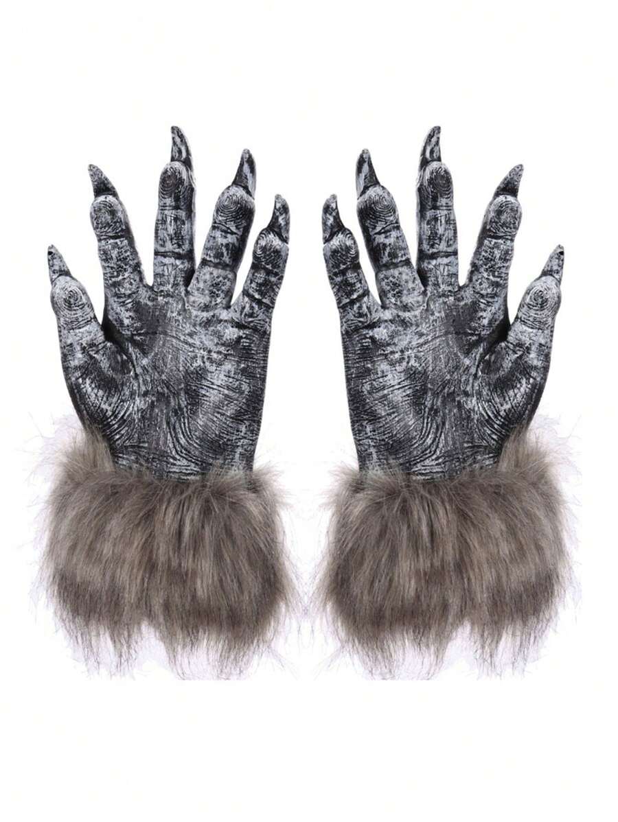 1 Cặp Găng Tay Người Sói Halloween / Bộ, Găng Tay Sói Ma Quái Đáng Sợ, Găng Tay Tay Quái Thú Lông Xù & Trang Phục Mũ Đội Đầu - Nhiều màu - Xem 1