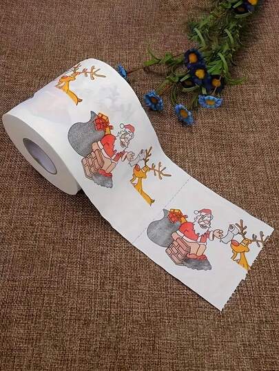 Festive Christmas Print Toilet Paper Roll: Santa Claus And Reindeer Designs For Home Decor