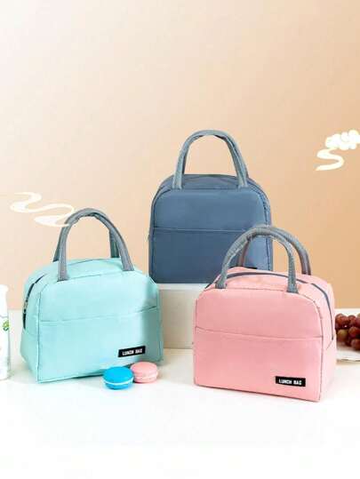 Multifunctional Solid Color Twill Lunch Bag Handheld Insulated Bag For Bento Box, Meal, And Picnic, Summer Outdoor Bags For Food, Picnic Camping Bags