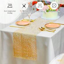 1 卷金色烫印网格桌旗 - 简约、个性化、现代和高端，适用于派对、户外用餐、婚礼、客厅、厨房、餐厅餐桌装饰 - 金色 - 查看 2