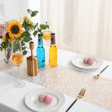 1 卷金色烫印网格桌旗 - 简约、个性化、现代和高端，适用于派对、户外用餐、婚礼、客厅、厨房、餐厅餐桌装饰 - 金色 - 查看 6