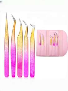 Zestaw 5 precyzyjnych pęset do przedłużania rzęs, zestaw zalotek do rzęs – profesjonalny aplikator i narzędzie do usuwania rzęs ze stali nierdzewnej z końcówkami pokrytymi tytanem, akcesoria kosmetyczne DIY do idealnych rzęs, do poprawy objętości i długości, w zestawie etui, nie wymaga baterii, prezenty dla rodziny, przyjaciół, par, na Halloween, prezenty świąteczne, na powrót do szkoły, zalotka do rzęs, pęseta do brwi, makijaż, tanio, wystrój pokoju, toaletka, podróż, sypialnia, akcesoria do makijażu, pęseta