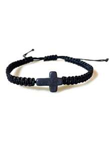 1 pieza Bestseller pulsera hecha a mano trenzada con cruz de turquesa ajustable para niños, tobillera unisex de playa