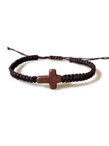 1 pieza Bestseller pulsera hecha a mano trenzada con cruz de turquesa ajustable para niños, tobillera unisex de playa
