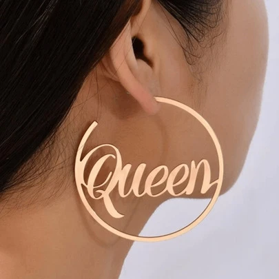 1 Pair Minimalist Queen Metal Hoop Earrings, Exaggerated Jewelry