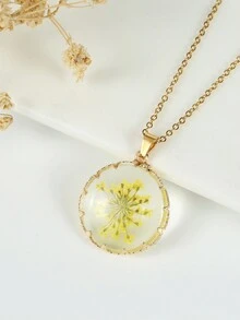1 chiếc vòng cổ mặt dây chuyền phong cách Bohemian có trang trí hoa khô, dây xích thép không gỉ/PU - Trang sức nhựa cổ điển, phù hợp cho phụ nữ đeo hàng ngày và dự tiệc - dây chuyền thép không gỉ - Xem 7