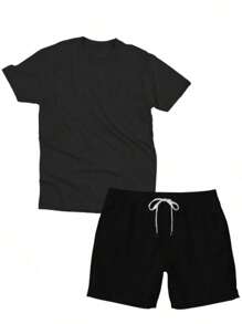100% Cotton T-Shirt Set Premium Mesh Shirt + Men's Tectel Shorts New Release - 深灰色 - 查看 2