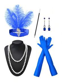 D EXCEED 4/5/6PCS Women's 1920s Flapper Accessories Retro Party Props Gatsby Charleston Feather Headwear Faux Pearl Necklace Earrings With Long Gloves, Suitable For Women's Halloween Party Dress Accessories - Multicolor - View 18