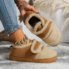 Dép lê đế dày cho nữ, chống trượt, lót nhung ấm áp, bốt đi tuyết thời trang Hàn Quốc, thích hợp cho hoạt động ngoài trời hoặc mặc hàng ngày, phong cách Ins - Màu Khaki - Xem 1