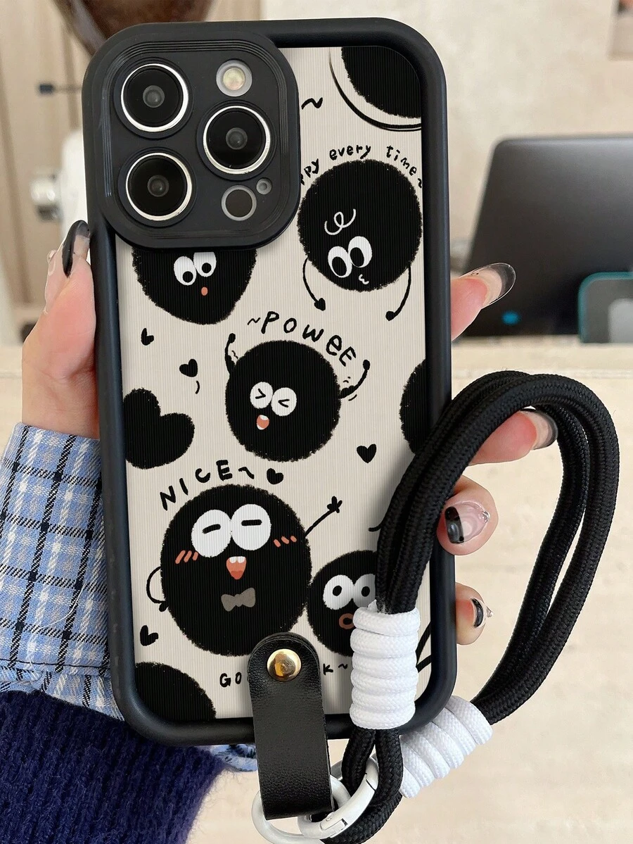 防震手机壳适用于 iPhone 16PROMAX 11 12 13 14 11 Pro Max 12 Pro Max 13 Pro Max 14 Pro Max XR 15 15 PRO 15 PRO MAX 高竹黑色 + 黑色挂绳 - 炭灰色日常备忘录 - 彩色 - 查看 1