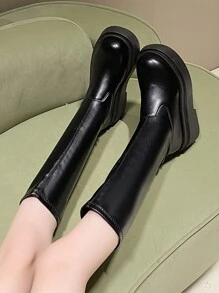 New Platform Slip-On Over The Knee Boots For Women, Chunky Heeled, Flattering, Round Toe, Comfortable, Fashionable Riding Boots