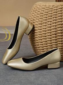 Women Square Toe 3cm Heel Pumps Shoes, Shiny Gold Color, Suitable For Formal Party And Casual Occasions, High-End Fashion - Gold - View 3
