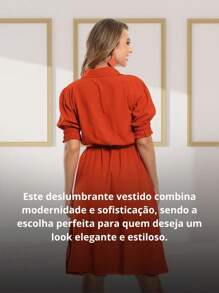 Elegant Shirt Dress With Sash Modest Fashion Women - 橘色 - 查看 5