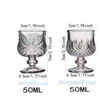 12/6/4/2/1pc Set Rhinestone/Butterfly Pattern 50ml Tall Stem Crystal Clear Glass Shot Glass, Glowing Translucent Refractive High-End Vodka, Whiskey Liquor Glasses, Tall Stem Design Prevents Overconsumption